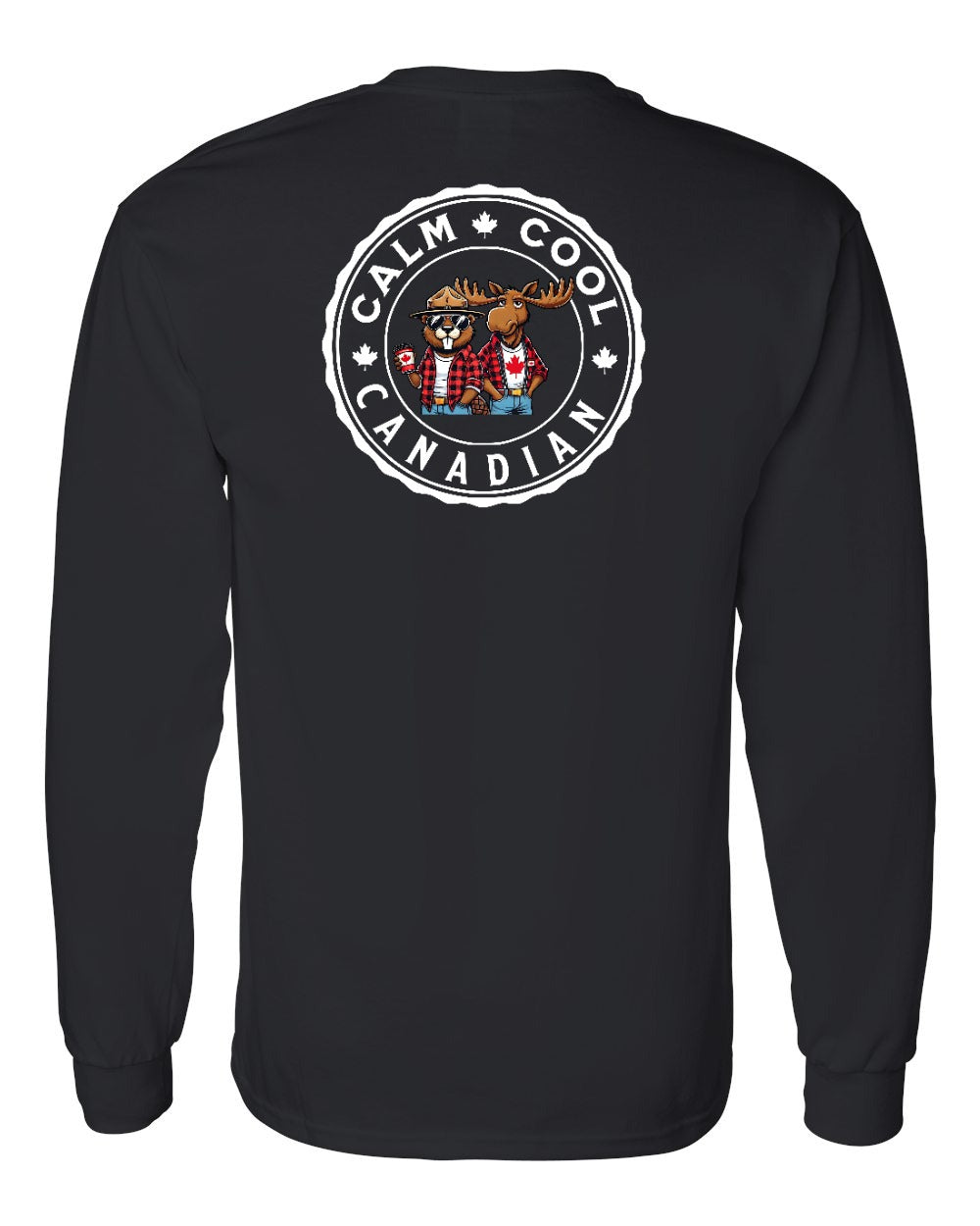 Calm Cool Moose and Beaver Left Chest and Back Long Sleeve - Gildan Canada (sewn Internationally)