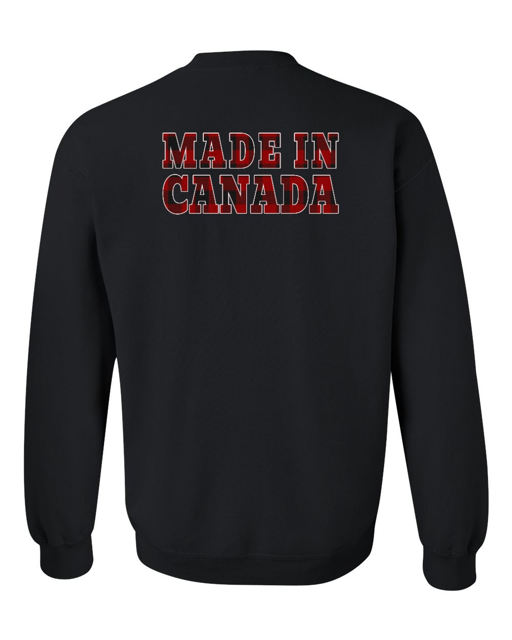 Made in Canada Plaid Background Left Chest and Back Crewneck - Gildan Canada (sewn Internationally)
