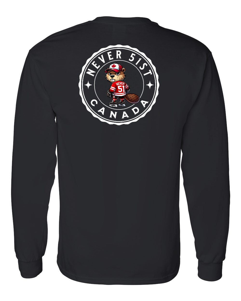 Never 51st Beaver Left Chest and Back Long Sleeve - Gildan Canada (sewn Internationally)