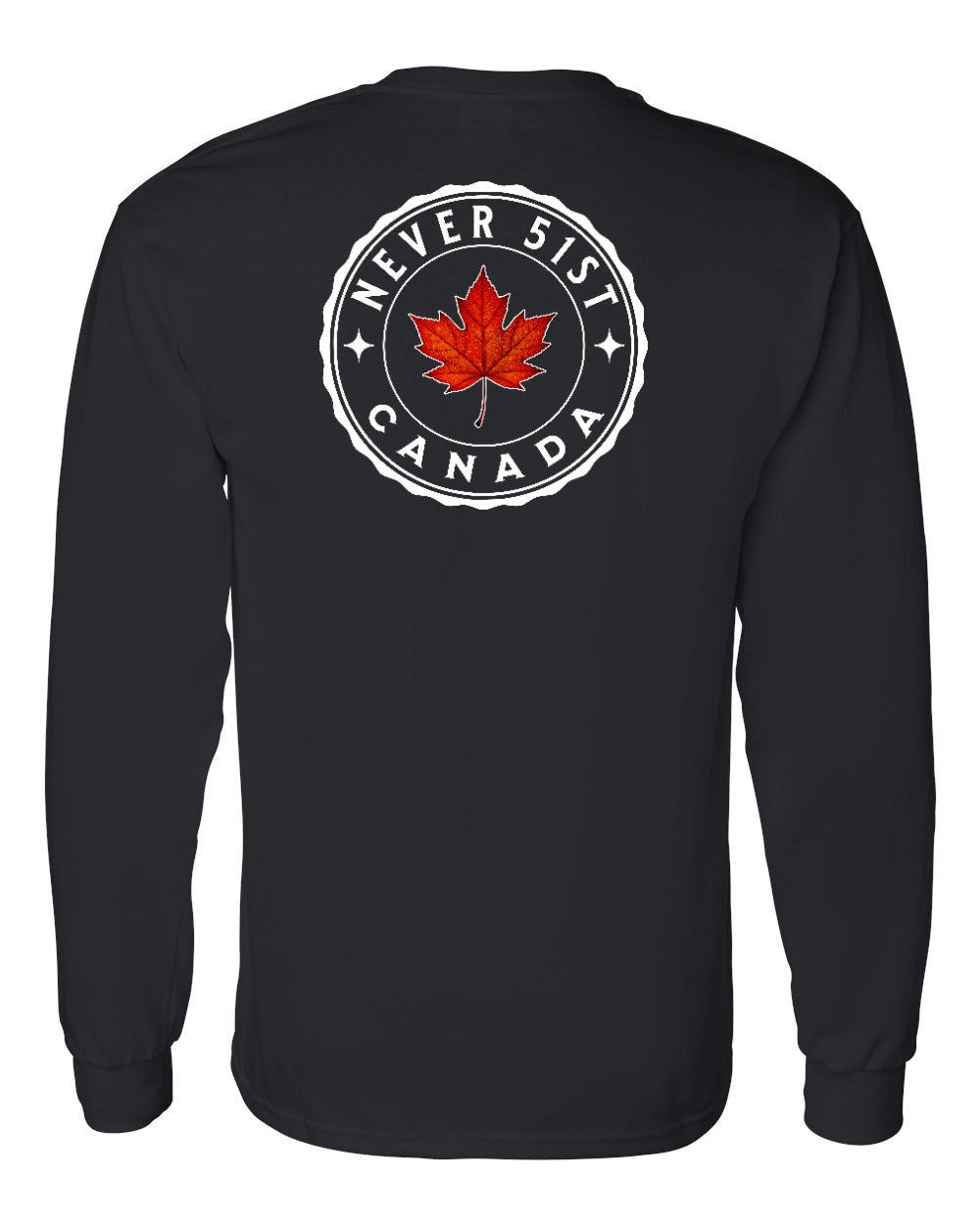 Never 51st Leaf Left Chest and Back Long Sleeve - Gildan Canada (sewn Internationally)