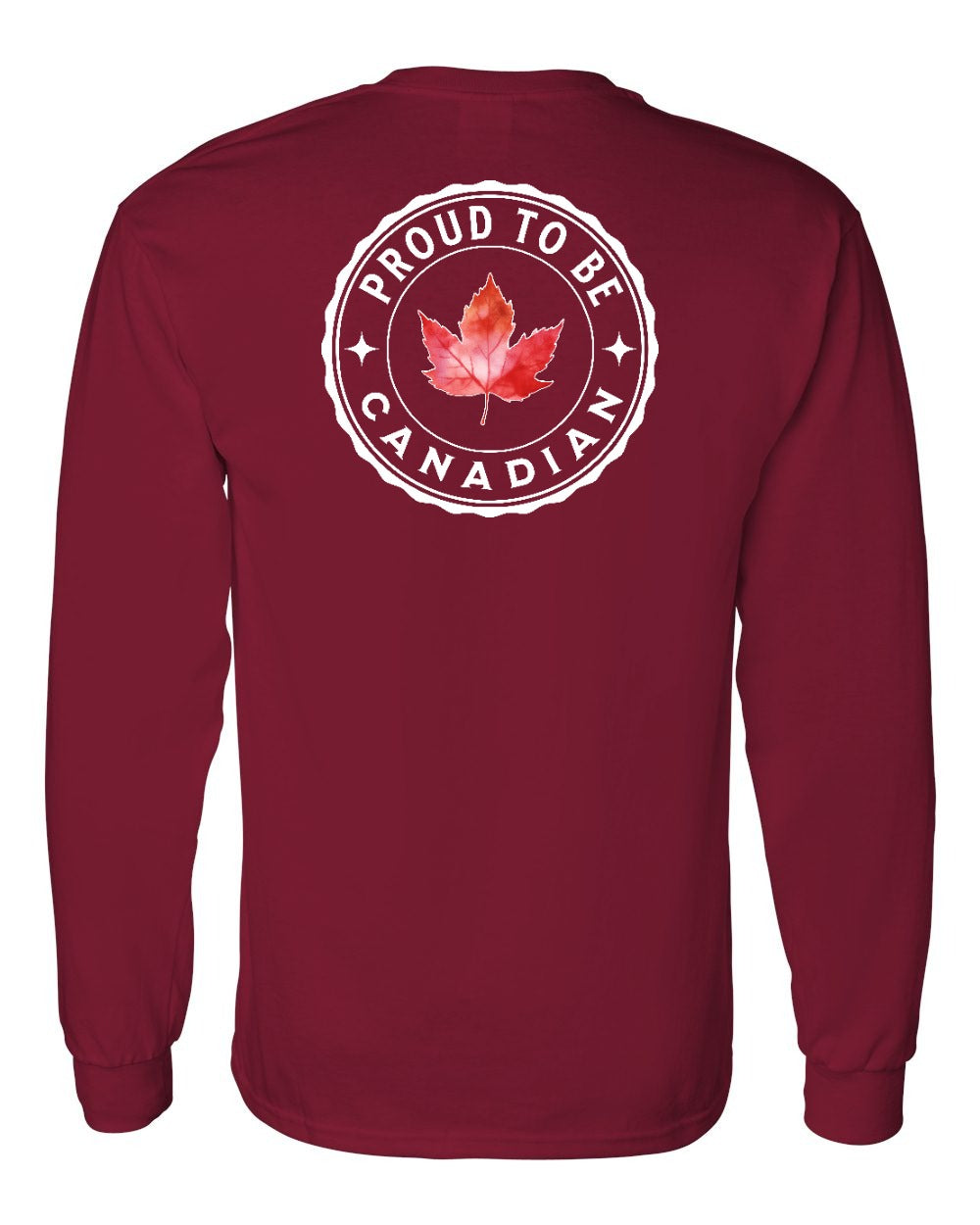 Proud to be Canadian Leaf Left Chest and Back Long Sleeve - Gildan Canada (sewn Internationally)