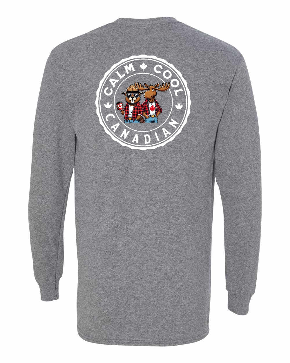 Calm Cool Moose and Beaver Left Chest and Back Long Sleeve - Gildan Canada (sewn Internationally)