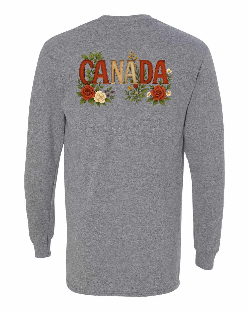 Canada Flowers Left Chest and Back Long Sleeve - Gildan Canada (sewn Internationally)