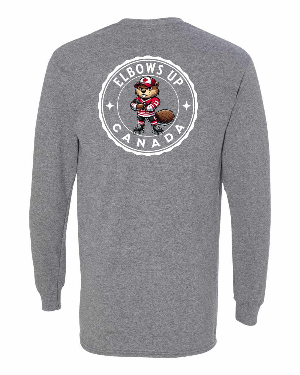 Elbows up Beaver Left Chest and Back Long Sleeve - Gildan Canada (sewn Internationally)