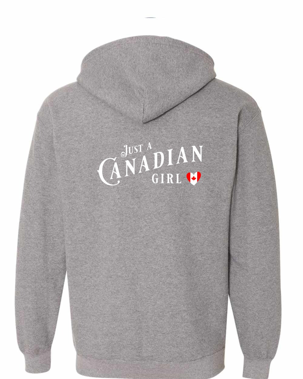 Just A Canadian Girl (Heart Flag Full) Left Chest and back Zip Hoodie - Gildan Canada (sewn Internationally)
