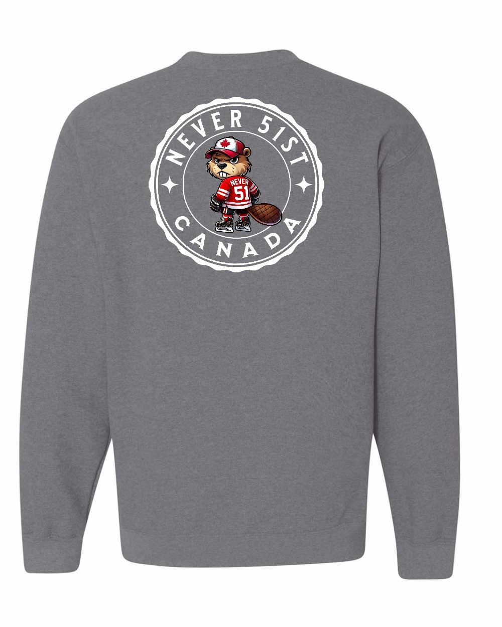 Never 51st Beaver Left Chest and Back Crewneck - Gildan Canada (sewn Internationally)