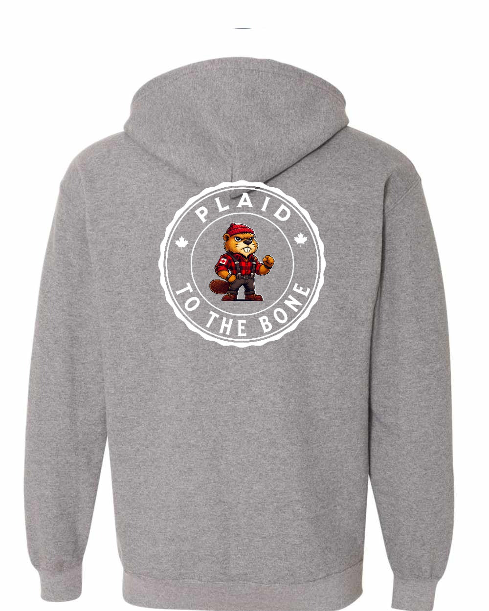 Plaid to the Bone Beaver Left Chest and Back Zip Hoodie - Gildan Canada (sewn Internationally)