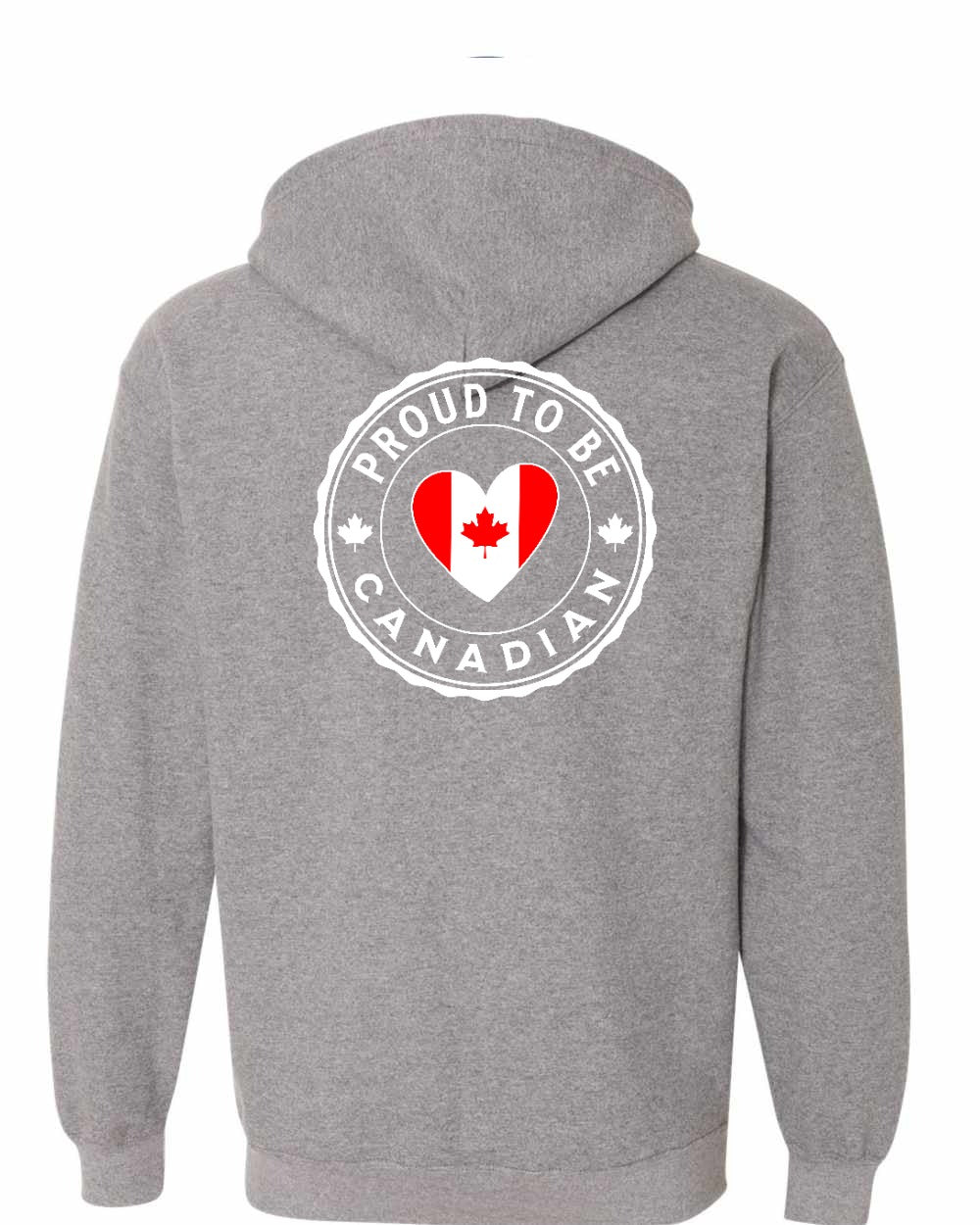 Proud to be Canadian Heart Flag Left Chest and Back Zip Hoodie - Gildan Canada (sewn Internationally)