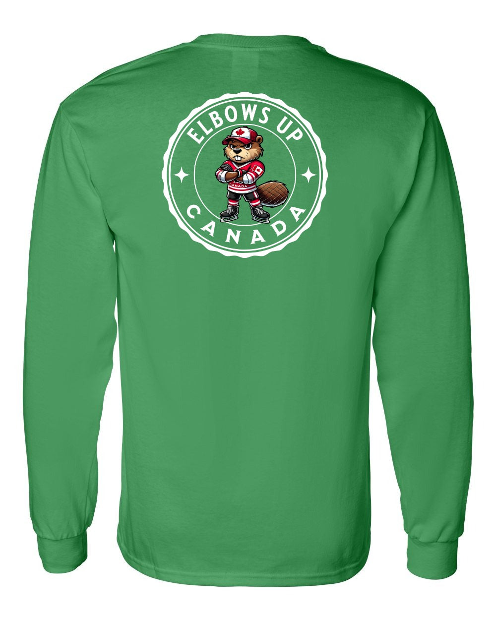 Elbows up Beaver Left Chest and Back Long Sleeve - Gildan Canada (sewn Internationally)
