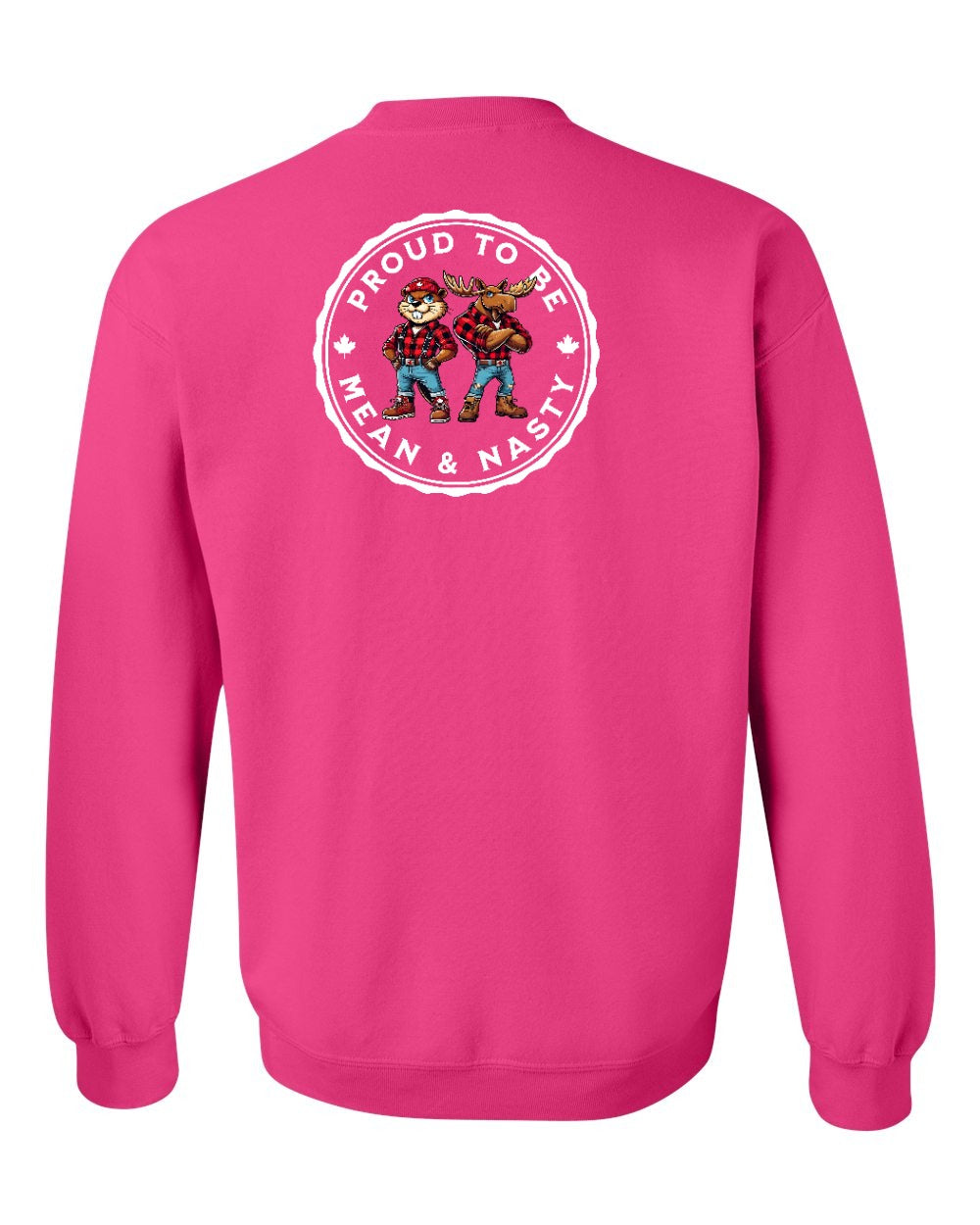 Proud Mean & Nasty Beaver and Moose Left Chest and Back Crewneck - Gildan Canada (sewn Internationally)