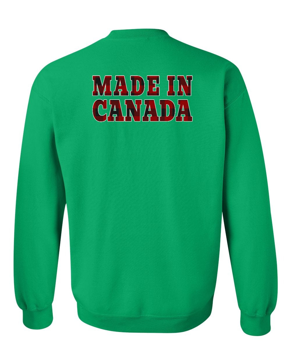 Made in Canada Plaid Background Left Chest and Back Crewneck - Gildan Canada (sewn Internationally)