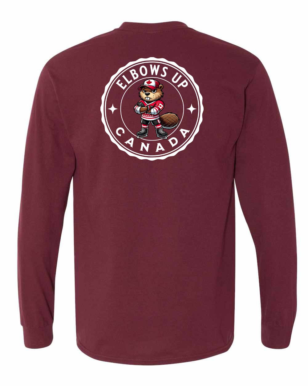 Elbows up Beaver Left Chest and Back Long Sleeve - Gildan Canada (sewn Internationally)