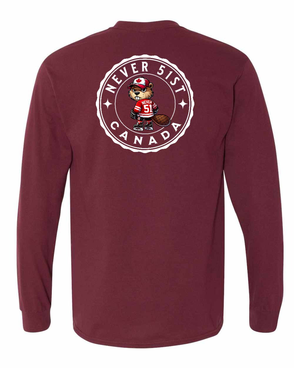 Never 51st Beaver Left Chest and Back Long Sleeve - Gildan Canada (sewn Internationally)
