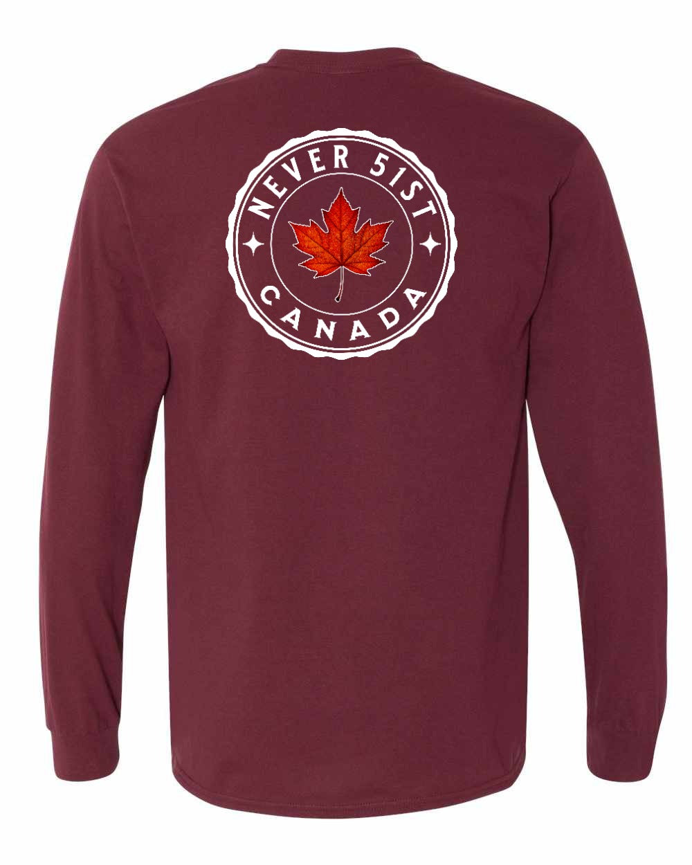 Never 51st Leaf Left Chest and Back Long Sleeve - Gildan Canada (sewn Internationally)