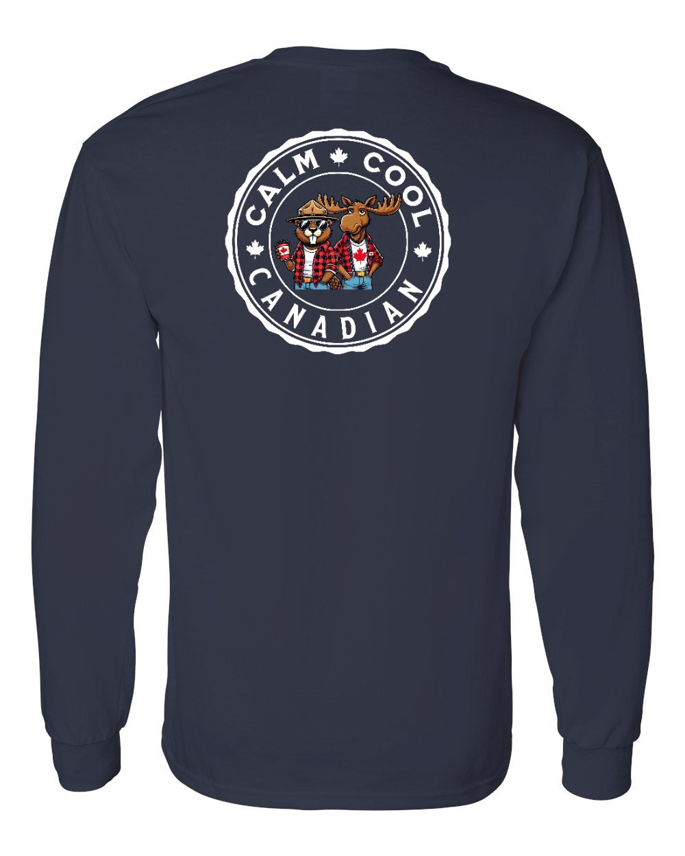 Calm Cool Moose and Beaver Left Chest and Back Long Sleeve - Gildan Canada (sewn Internationally)