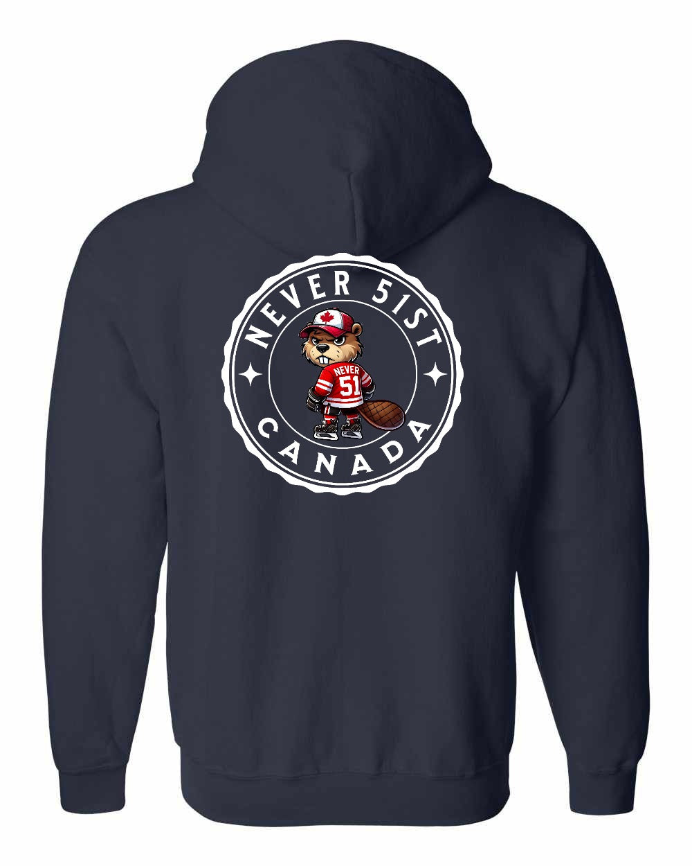 Never 51st Beaver Left Chest and Back Zip Hoodie - Gildan Canada (sewn Internationally)