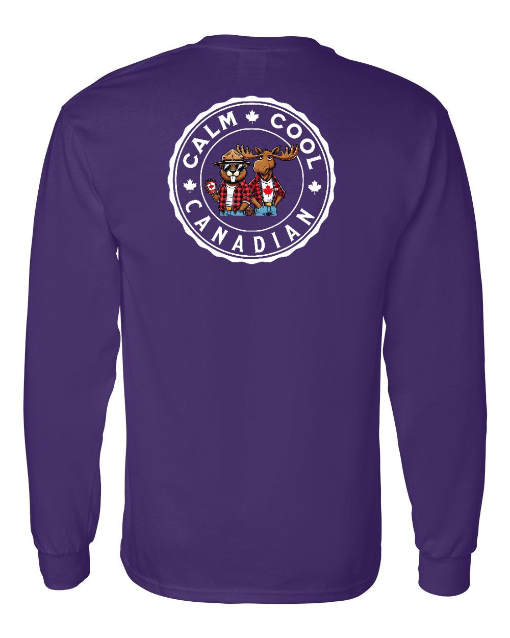 Calm Cool Moose and Beaver Left Chest and Back Long Sleeve - Gildan Canada (sewn Internationally)