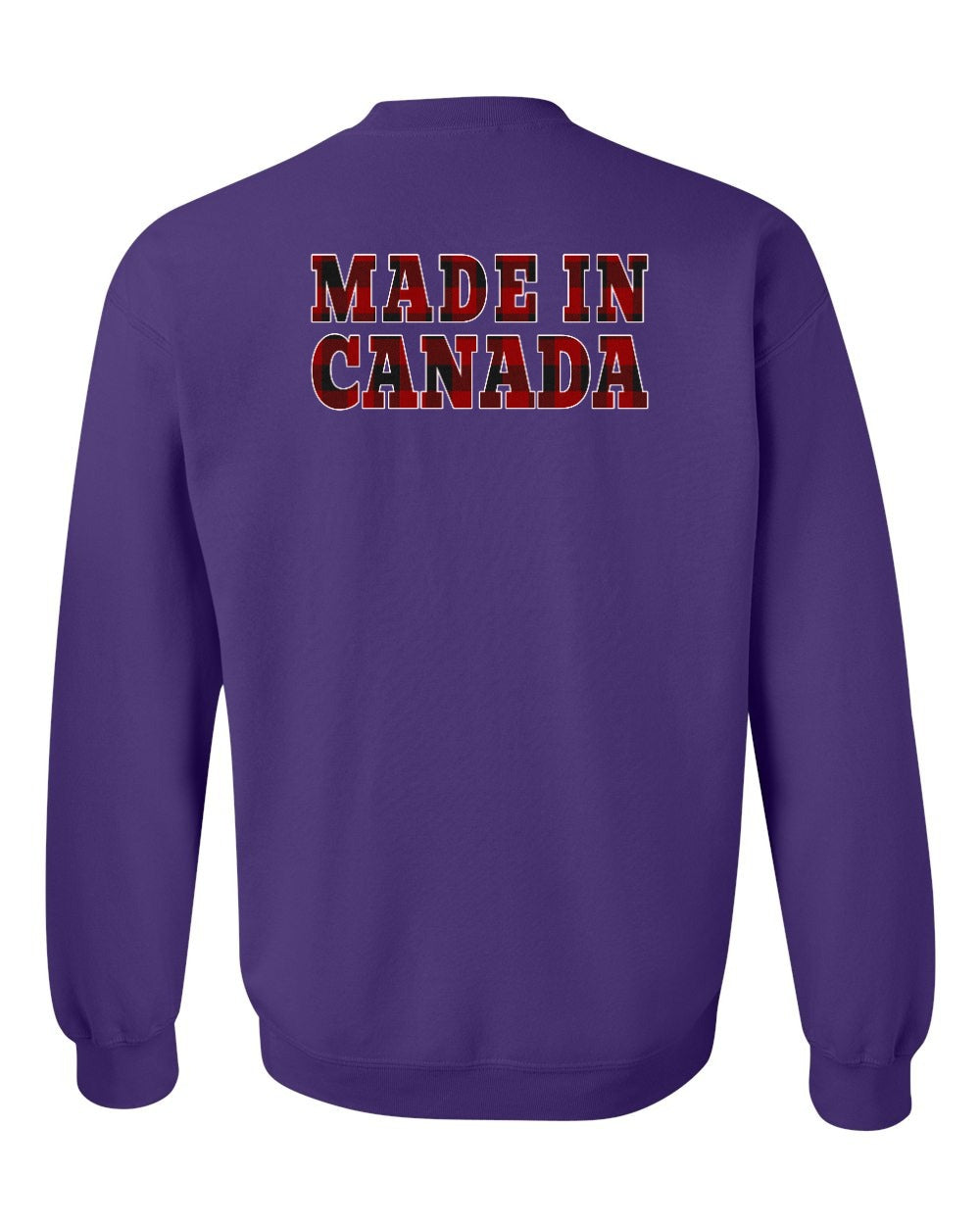 Made in Canada Plaid Background Left Chest and Back Crewneck - Gildan Canada (sewn Internationally)