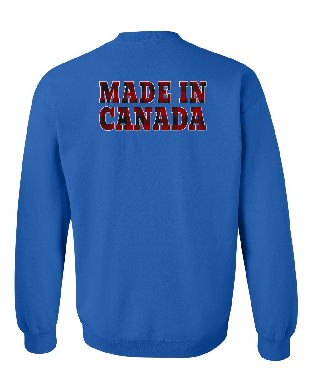 Made in Canada Plaid Background Left Chest and Back Crewneck - Gildan Canada (sewn Internationally)