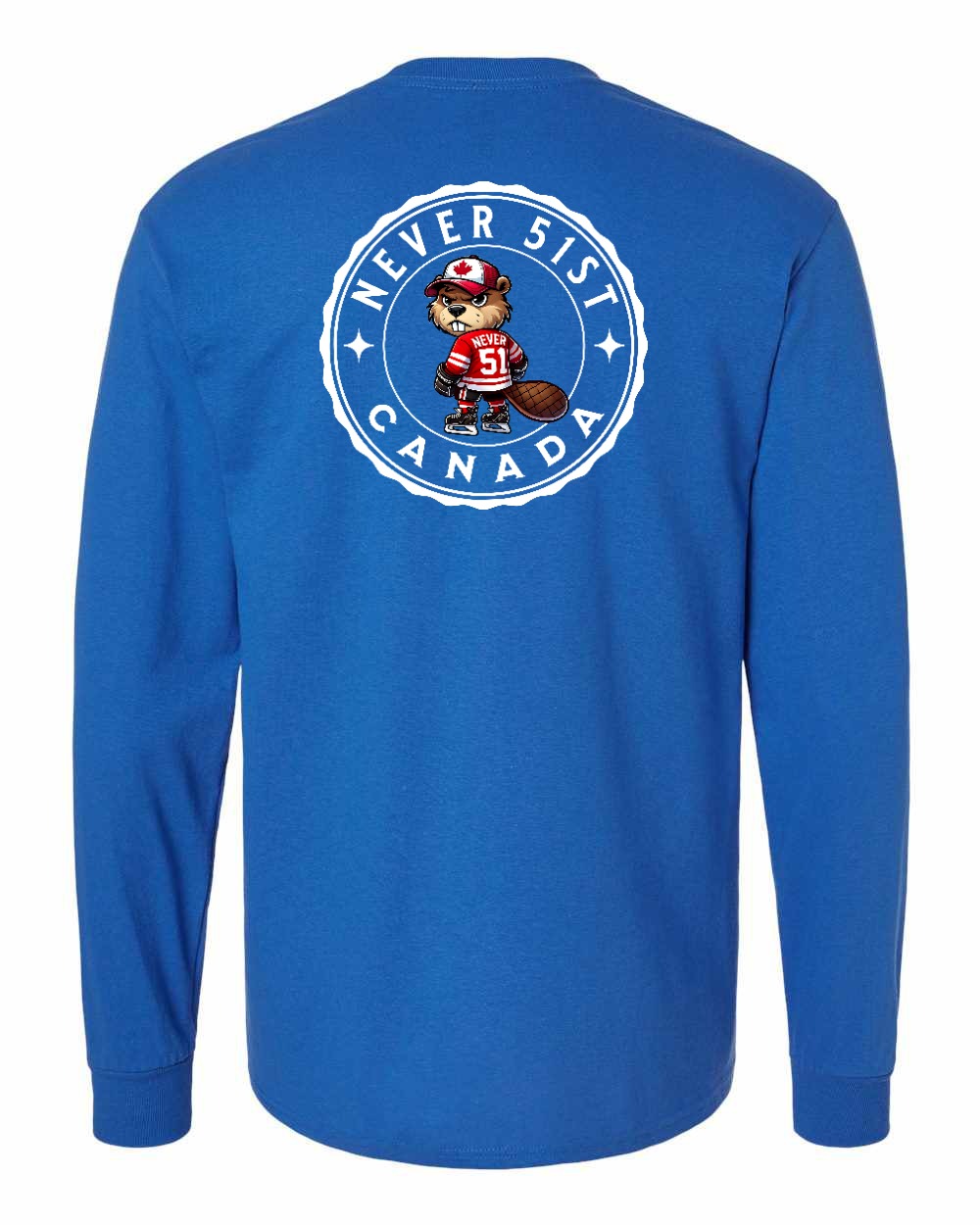 Never 51st Beaver Left Chest and Back Long Sleeve - Gildan Canada (sewn Internationally)