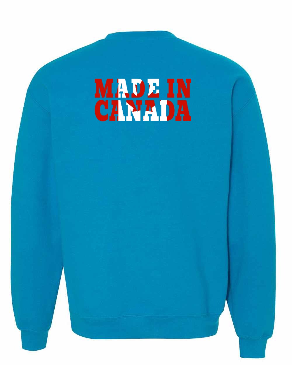 Made in Canada Flag Background Left Chest and Back Crewneck - Gildan Canada (sewn Internationally)