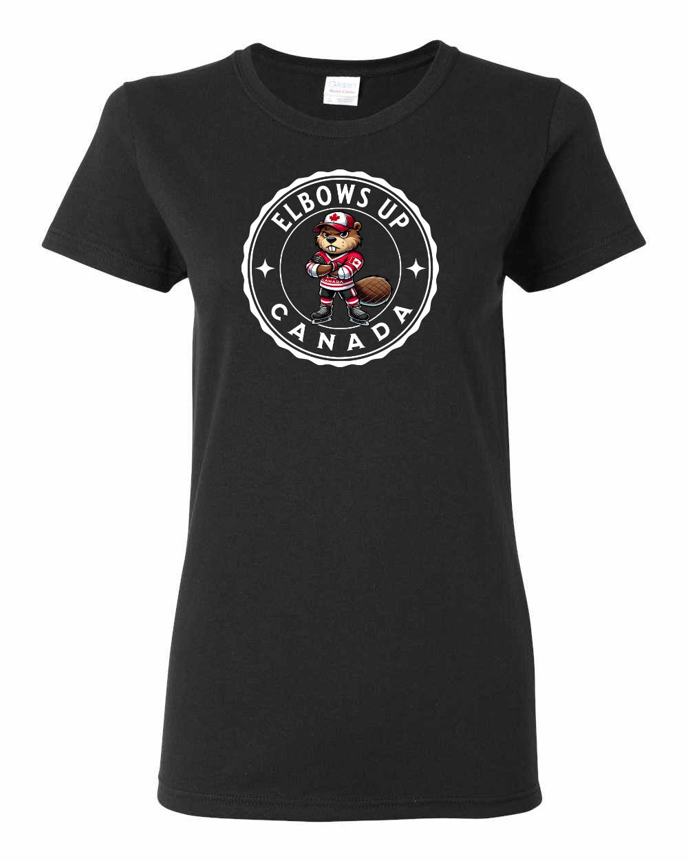 Elbows Up Beaver Full Front Women's Tee - Gildan Canada (sewn Internationally)