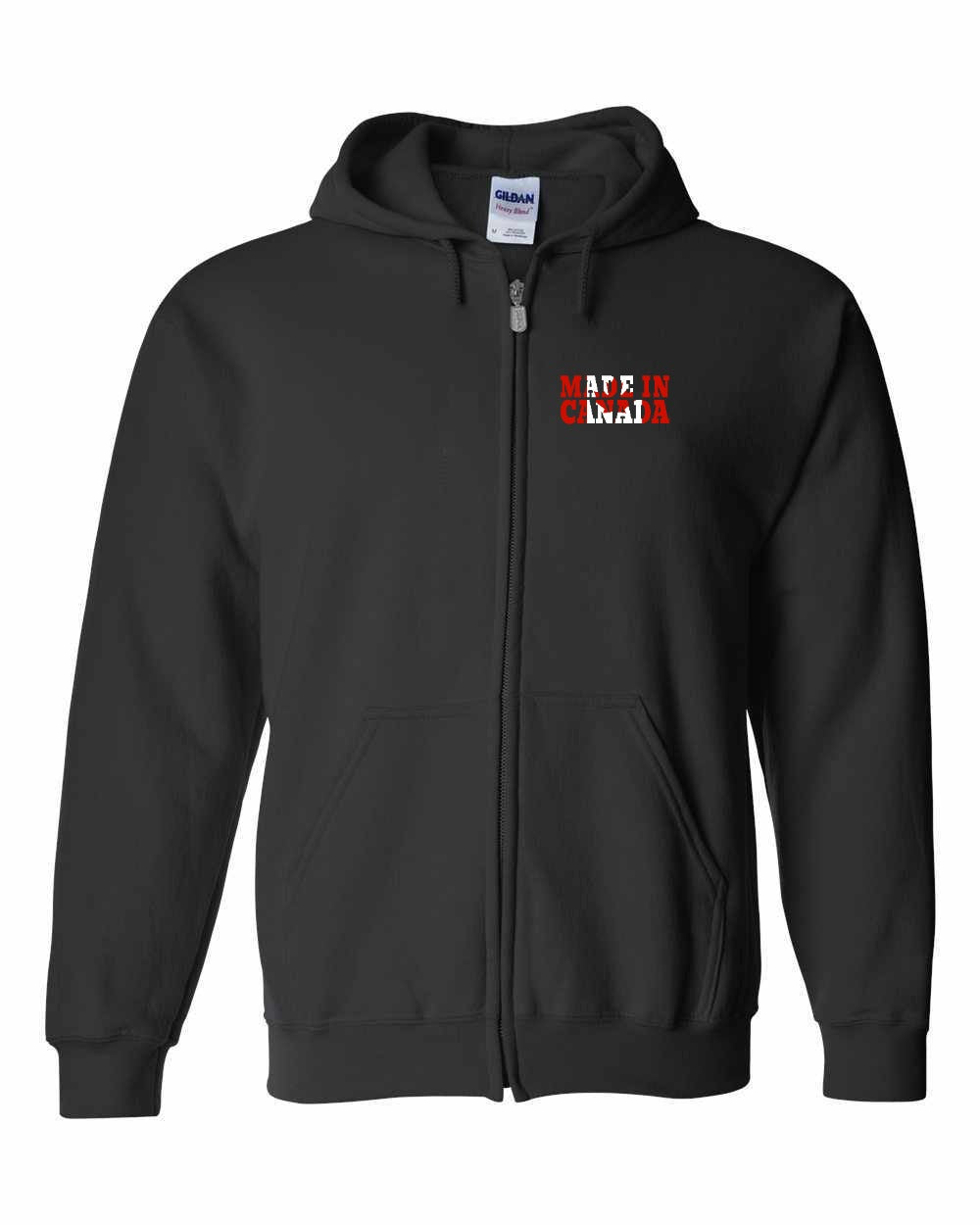 Made in Canada Flag Background Left Chest and Back Zip Hoodie - Gildan Canada (sewn Internationally)