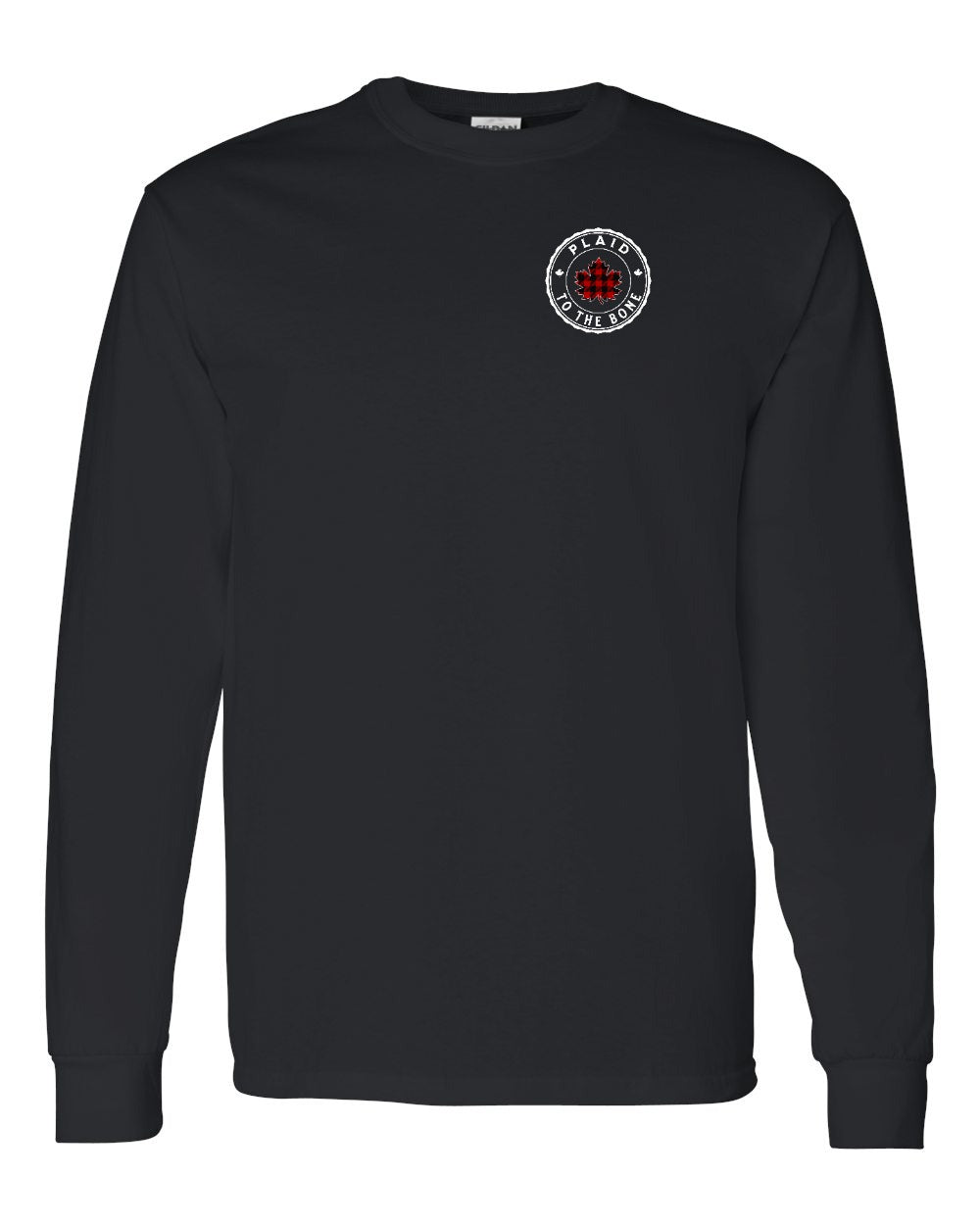 Plaid to the Bone Circle Leaf Left Chest Long Sleeve - Gildan Canada (sewn Internationally)
