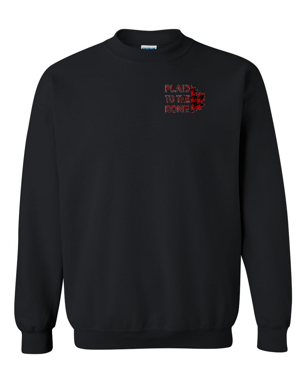 Plaid to the Bone Stacked Leaf Left Chest and Back Crewneck - Gildan Canada (sewn Internationally)