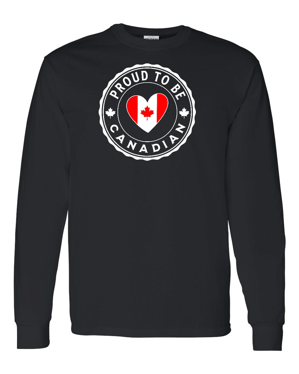 Proud to be Canadian Heart Flag Full Long Sleeve - Gildan Canada (sewn Internationally)