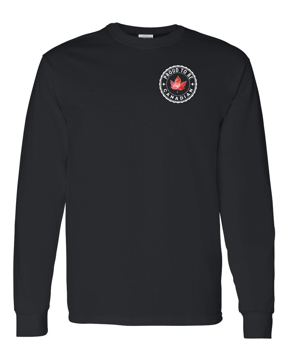 Proud to be Canadian Leaf Left Chest and Back Long Sleeve - Gildan Canada (sewn Internationally)