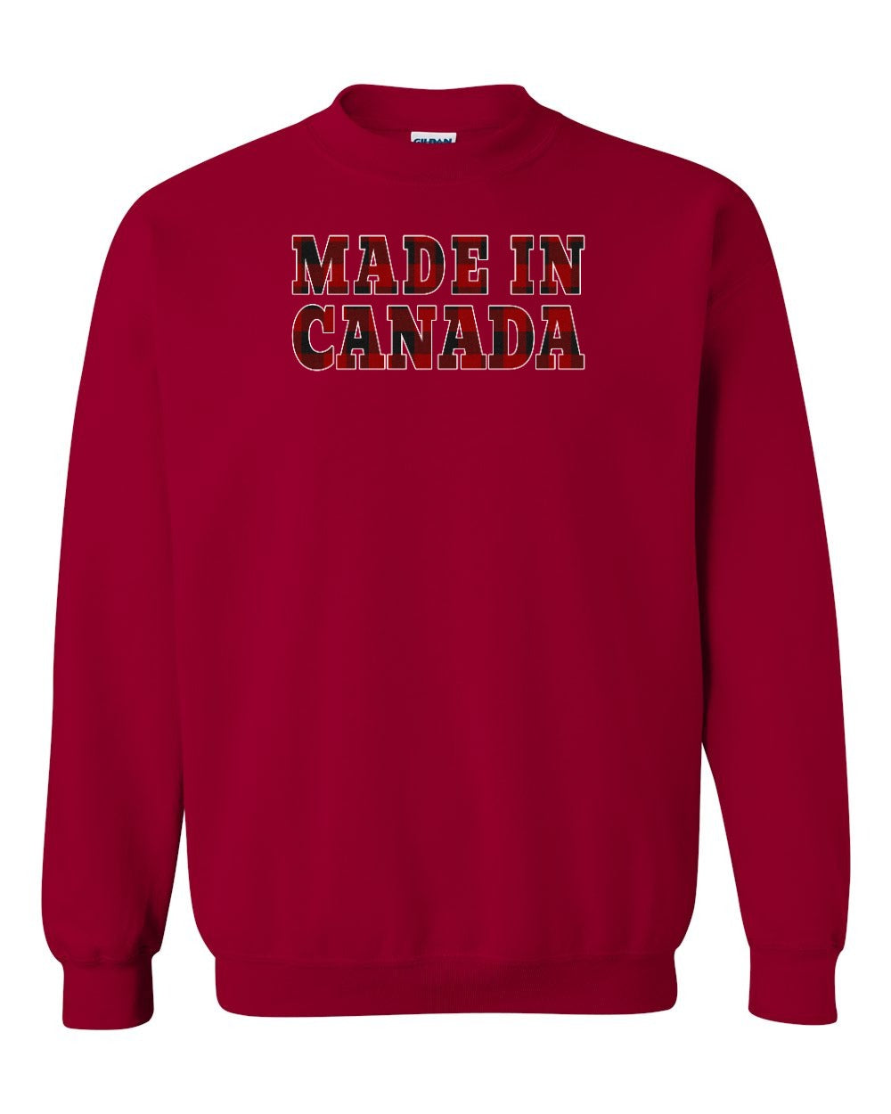 Made in Canada Plaid Background Full Crewneck - Gildan Canada (sewn Internationally)