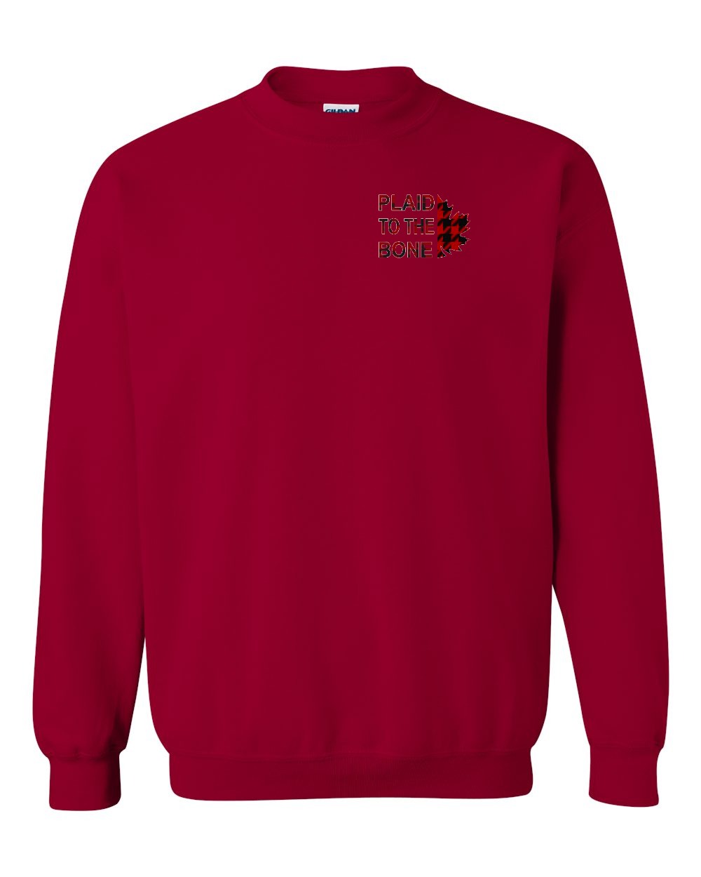 Plaid to the Bone Stacked Leaf Left Chest and Back Crewneck - Gildan Canada (sewn Internationally)