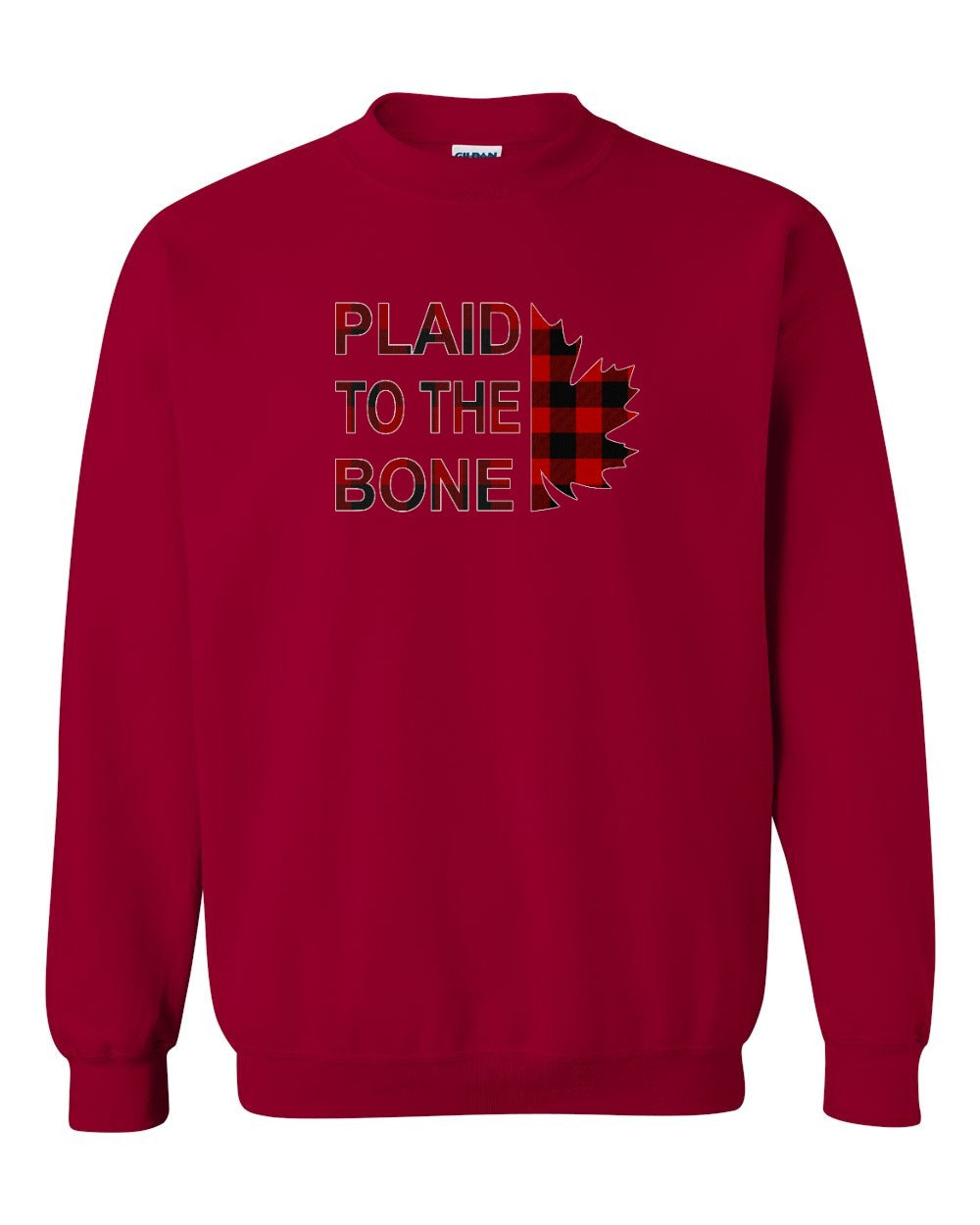 Plaid to the Bone Stacked Leaf Full Crewneck - Gildan Canada (sewn Internationally)