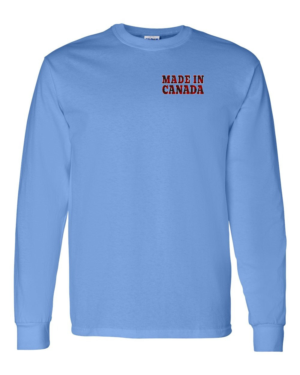 Made in Canada Plaid Background Left Chest and Back Long Sleeve - Gildan Canada (sewn Internationally)
