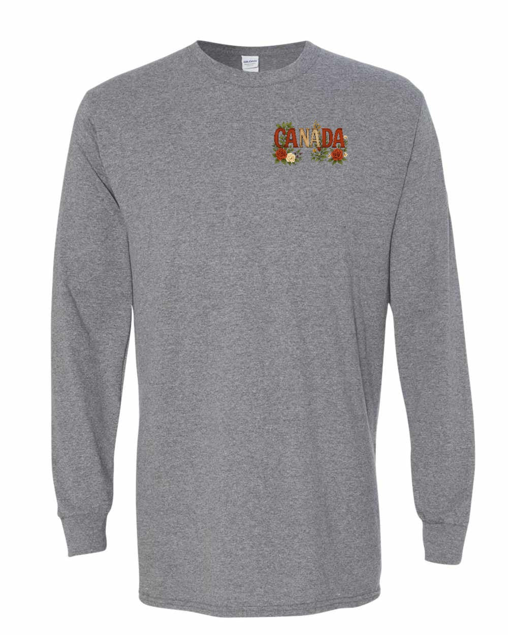 Canada Flowers Left Chest and Back Long Sleeve - Gildan Canada (sewn Internationally)