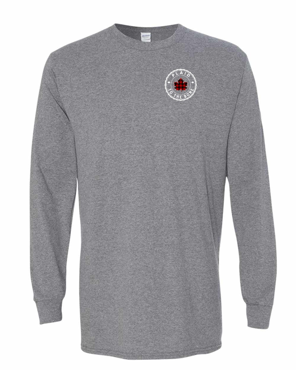 Plaid to the Bone Circle Leaf Left Chest Long Sleeve - Gildan Canada (sewn Internationally)