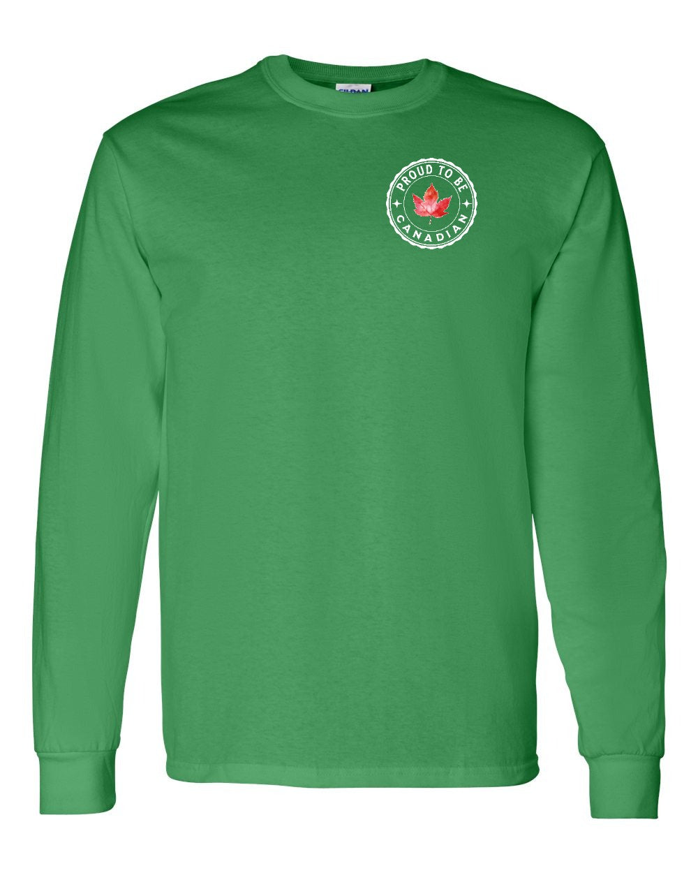 Proud to be Canadian Leaf Left Chest and Back Long Sleeve - Gildan Canada (sewn Internationally)
