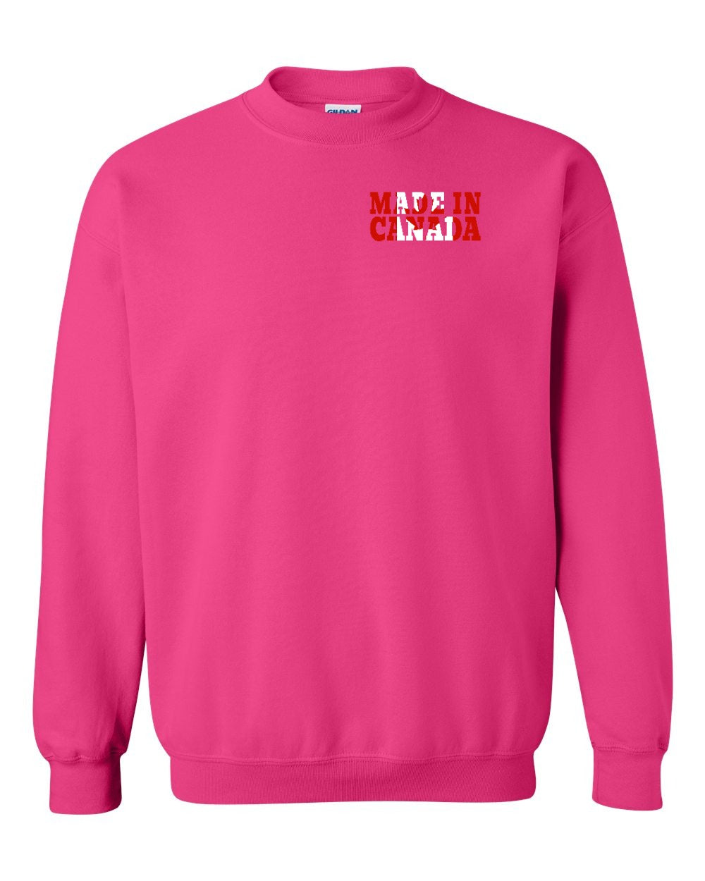 Made in Canada Flag Background Left Chest and Back Crewneck - Gildan Canada (sewn Internationally)