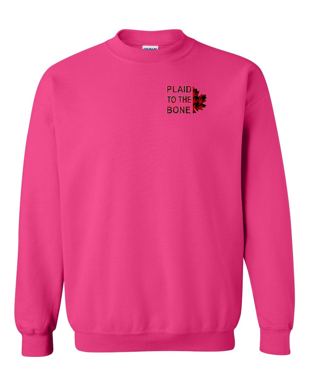 Plaid to the Bone Stacked Leaf Left Chest and Back Crewneck - Gildan Canada (sewn Internationally)