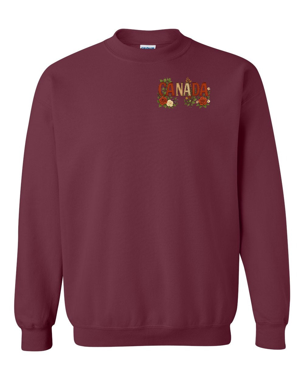 Canada Flowers Left Chest and Back Crewneck - Gildan Canada (sewn Internationally)