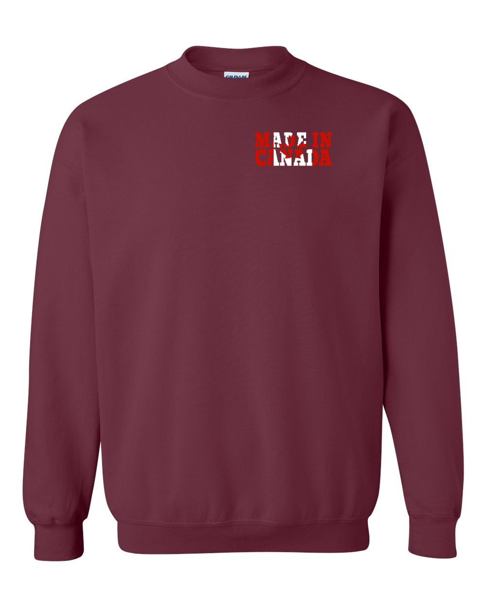 Made in Canada Flag Background Left Chest and Back Crewneck - Gildan Canada (sewn Internationally)