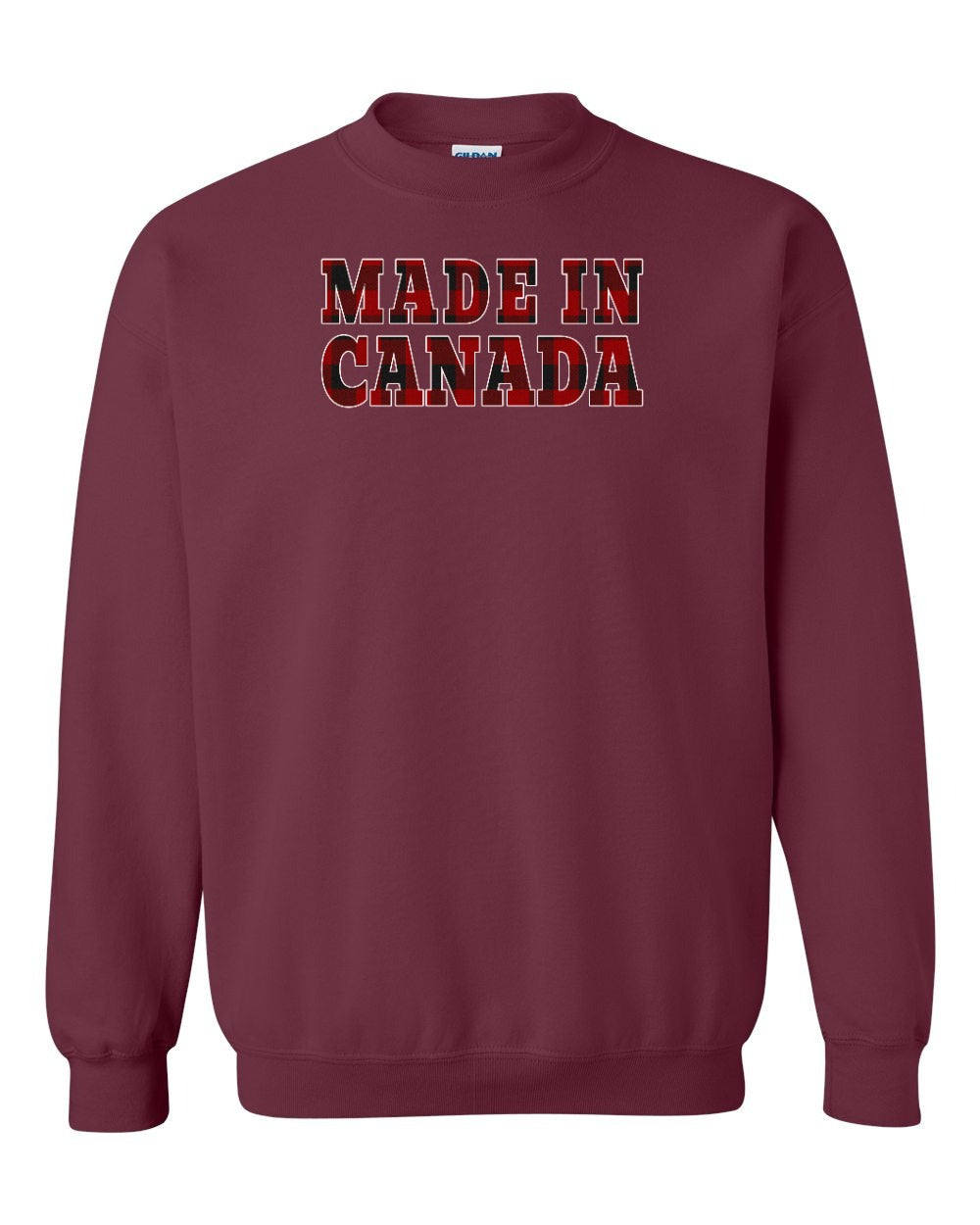 Made in Canada Plaid Background Full Crewneck - Gildan Canada (sewn Internationally)