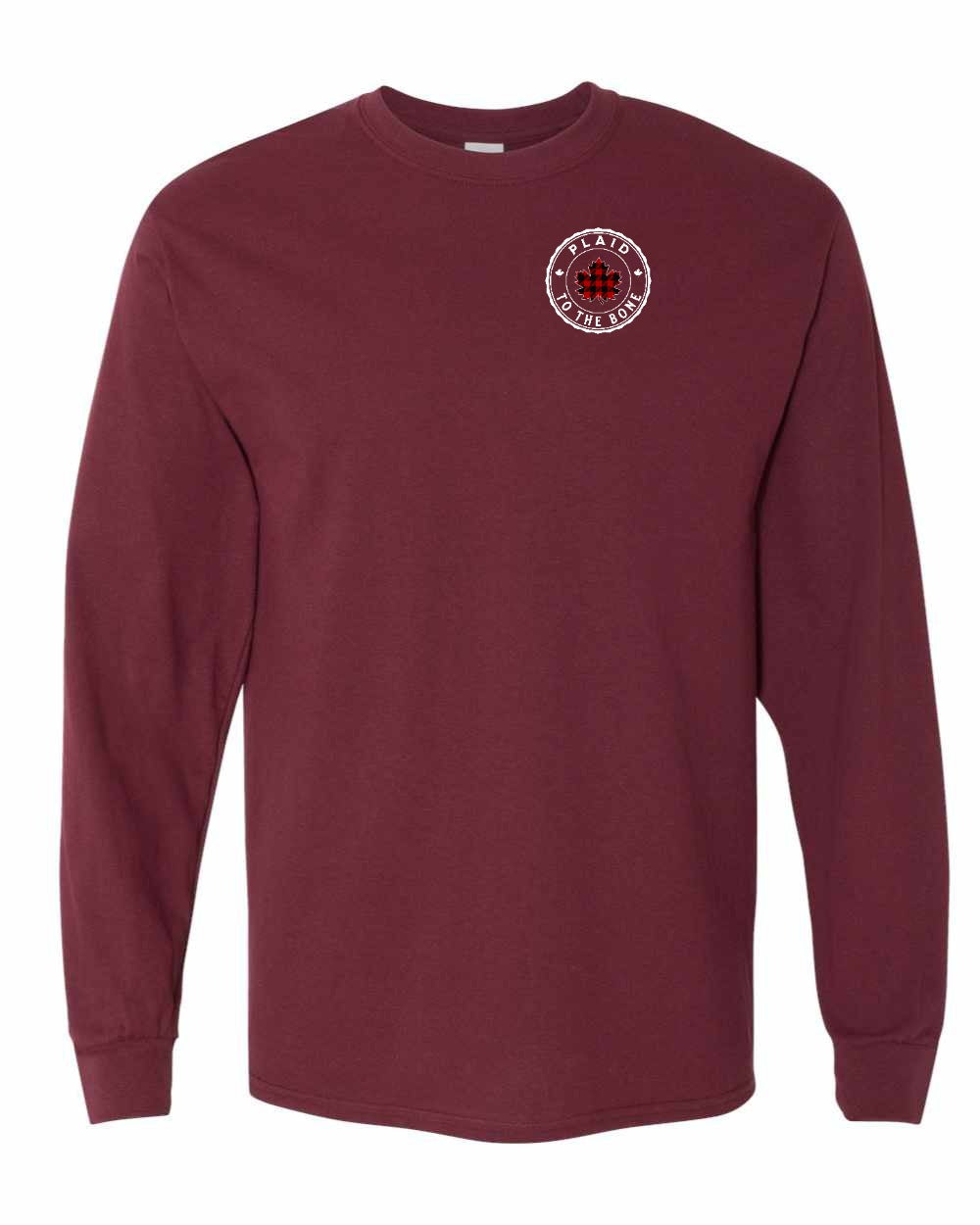 Plaid to the Bone Circle Leaf Left Chest Long Sleeve - Gildan Canada (sewn Internationally)