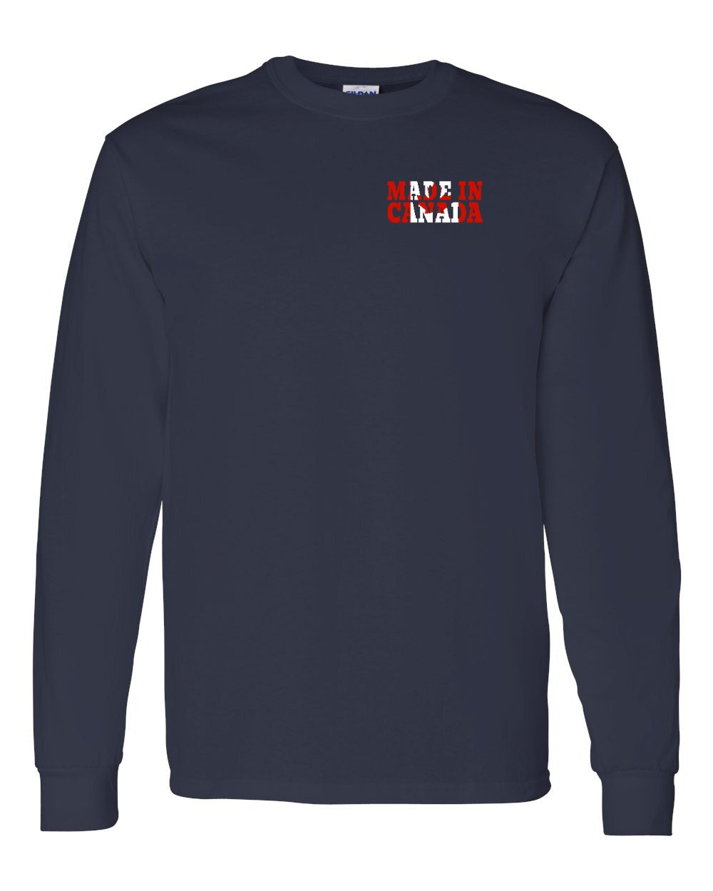Made in Canada Flag Background Left Chest Long Sleeve - Gildan Canada (sewn Internationally)