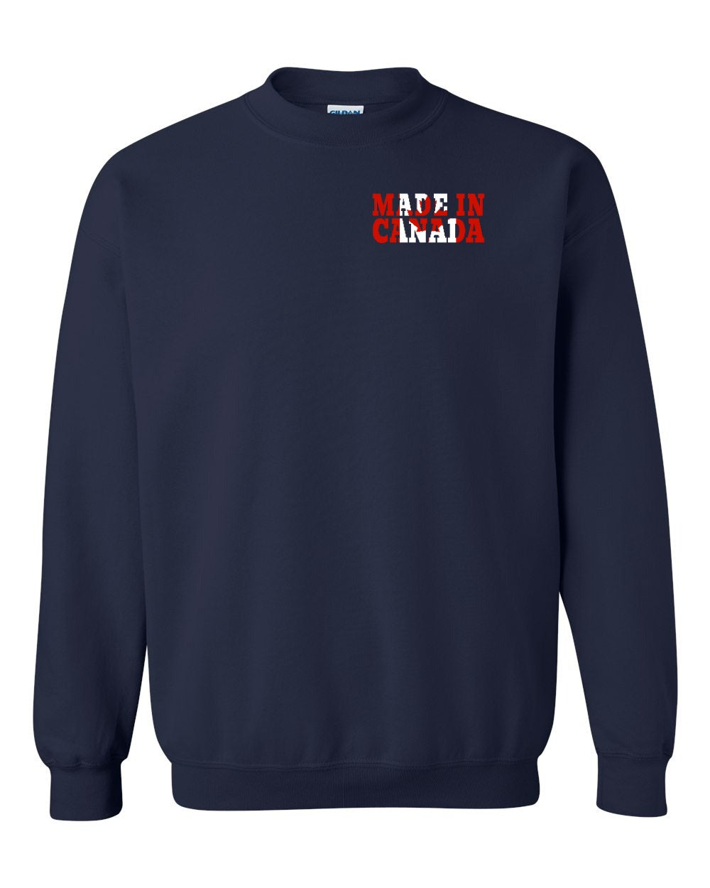 Made in Canada Flag Background Left Chest and Back Crewneck - Gildan Canada (sewn Internationally)