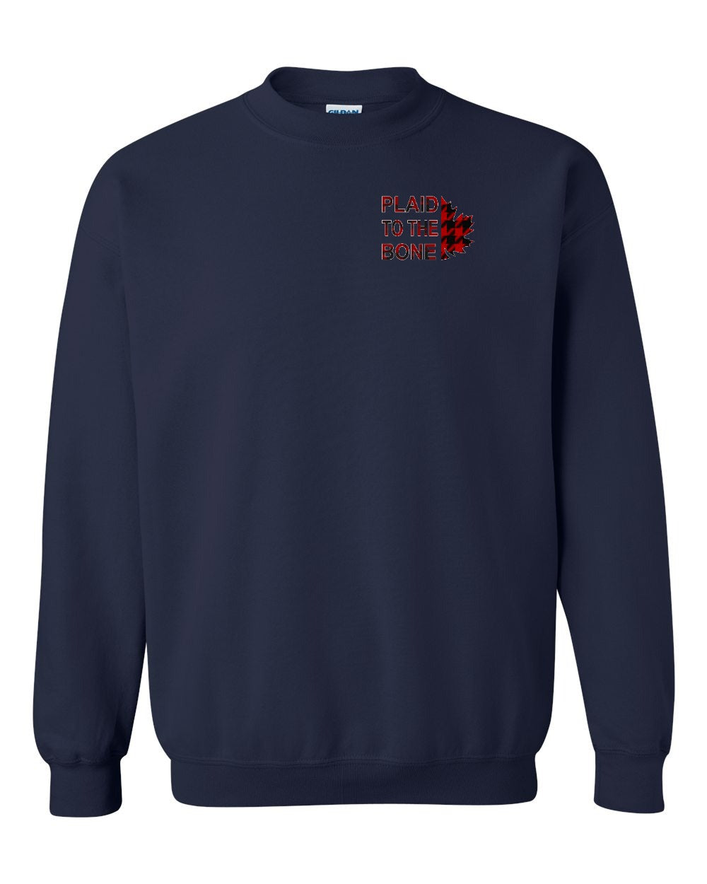 Plaid to the Bone Stacked Leaf Left Chest and Back Crewneck - Gildan Canada (sewn Internationally)