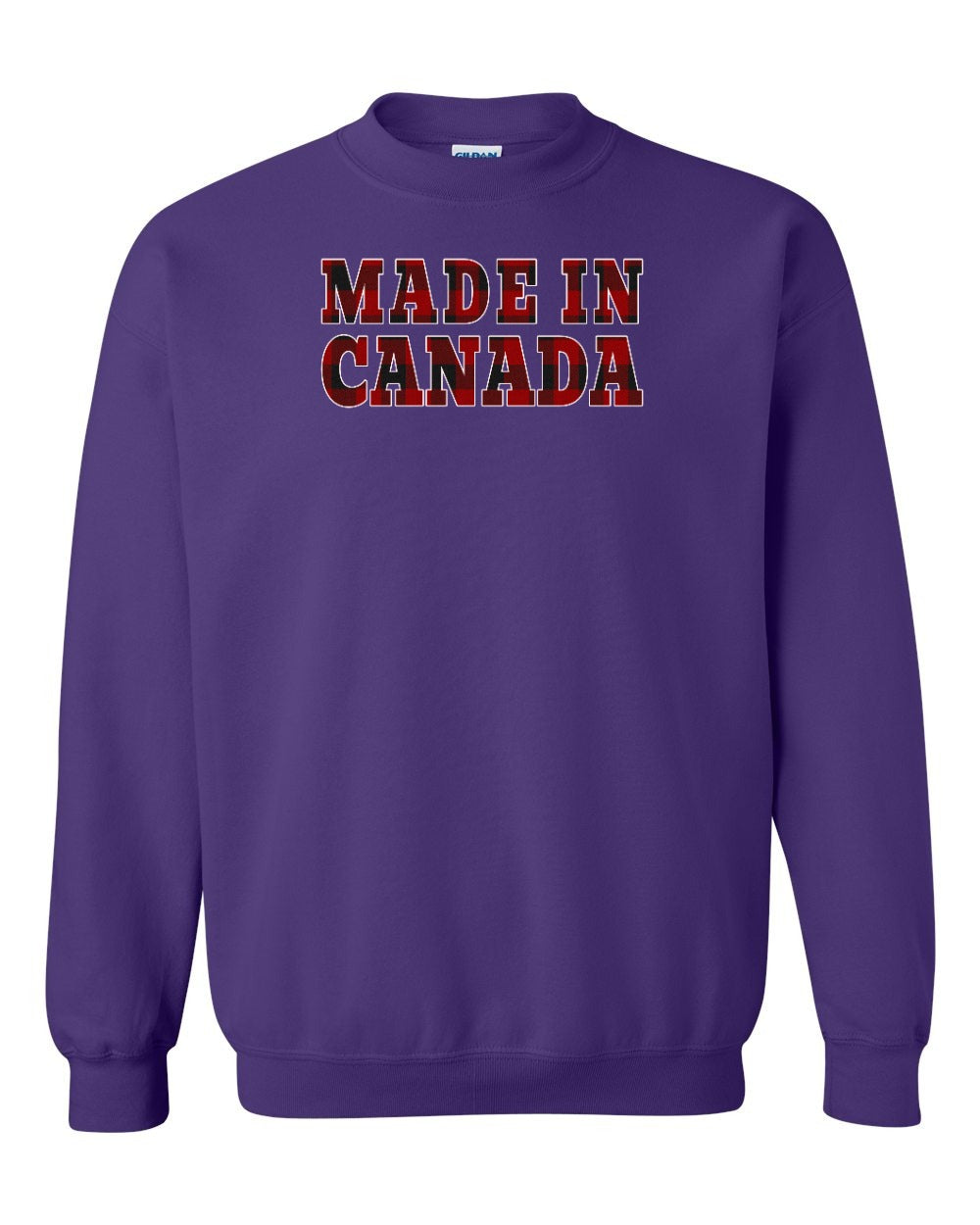 Made in Canada Plaid Background Full Crewneck - Gildan Canada (sewn Internationally)