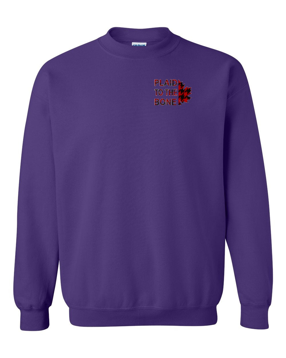 Plaid to the Bone Stacked Leaf Left Chest and Back Crewneck - Gildan Canada (sewn Internationally)