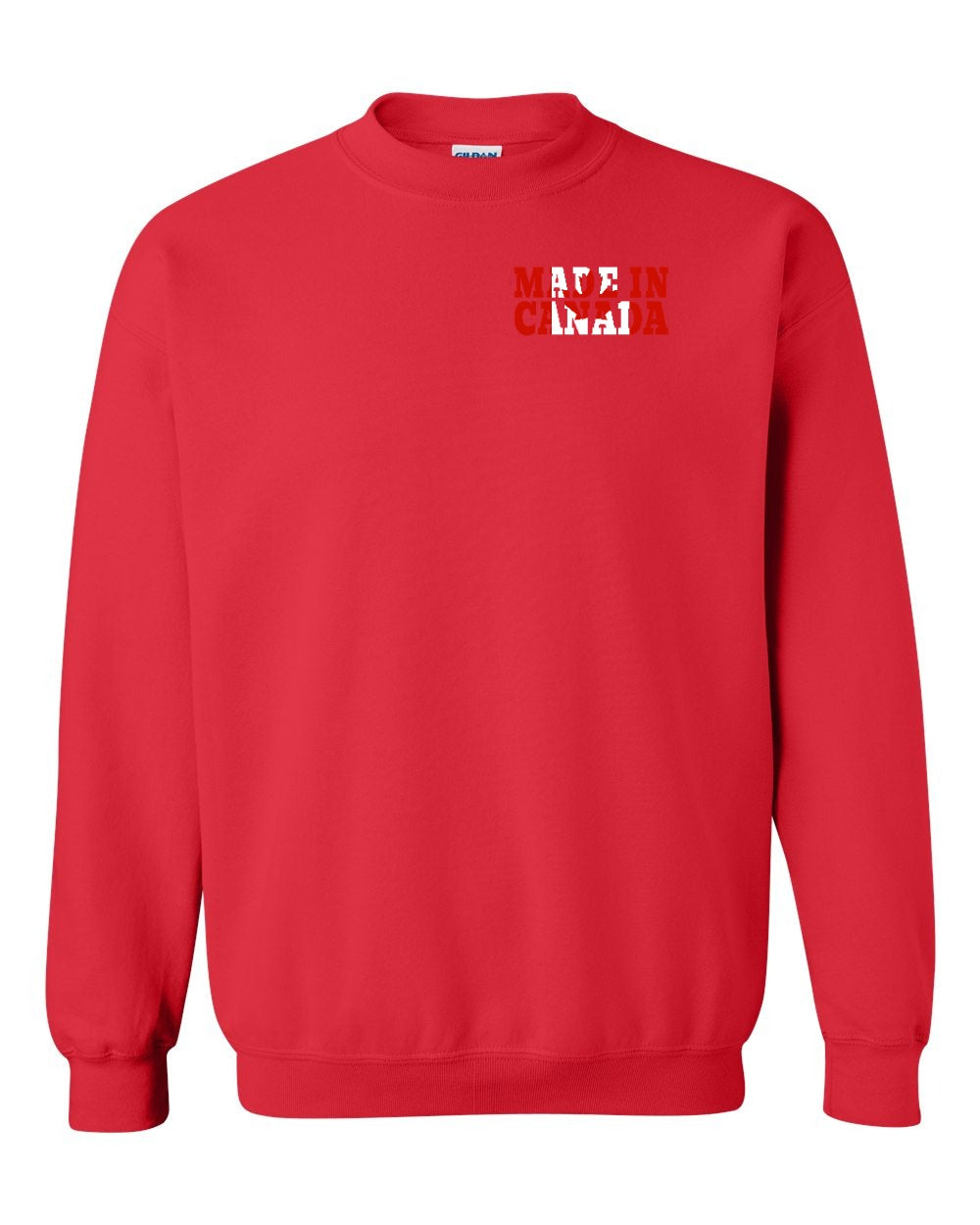 Made in Canada Flag Background Left Chest and Back Crewneck - Gildan Canada (sewn Internationally)